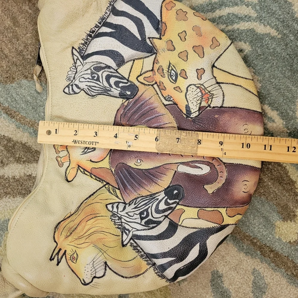 Leather Hand Paintes‎ Safari Animals Shoulder Bag And Matching Wallet